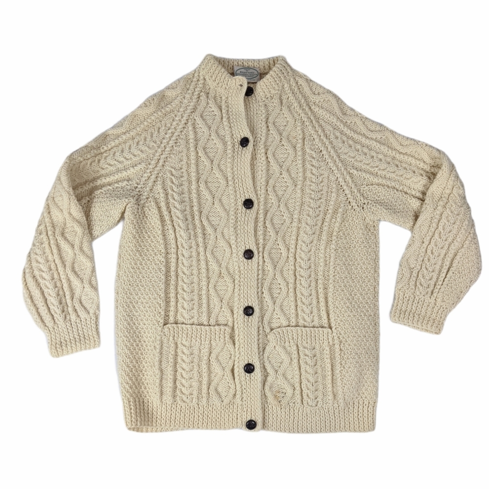 Handknit Ireland Wool Fisherman Cardigan Sweater